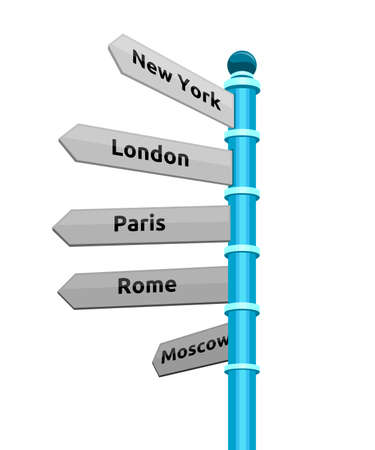street sign showing cities - new york london paris rome moscowのイラスト素材