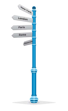 street sign showing cities - new york london paris rome moscowのイラスト素材