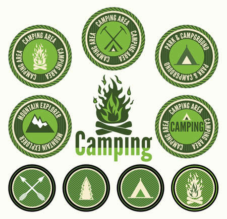 Set of retro camping badges and labelsのイラスト素材