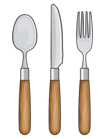 Wooden knife, fork and spoonのイラスト素材
