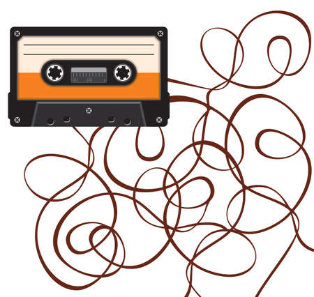 close up of broken vintage audio tapeのイラスト素材