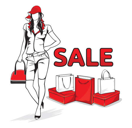 Beautiful woman with shopping bagsのイラスト素材
