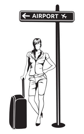 Woman silhouette at the airportのイラスト素材