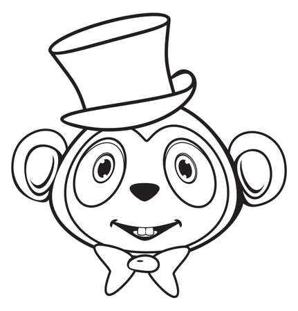 Cute monkey with hat and bow black and whiteのイラスト素材