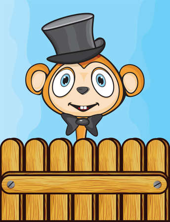 Cute monkey with hat and bowのイラスト素材