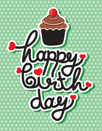 cute happy birthday card with cupcakeのイラスト素材