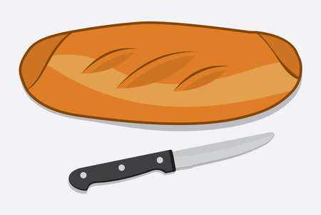 bread with knife isolated on white backgroundのイラスト素材