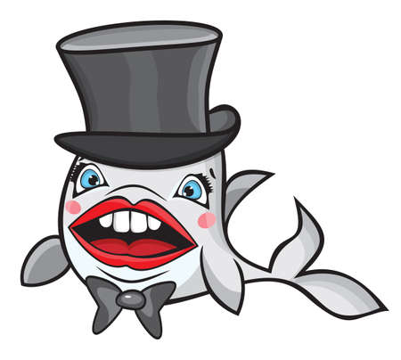 Cute cartoon fish with hatのイラスト素材