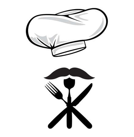 Menu design chef hat with fork, spoon, knife and mustacheのイラスト素材