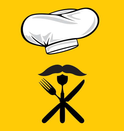 Menu design chef hat with fork, spoon, knife and mustacheのイラスト素材