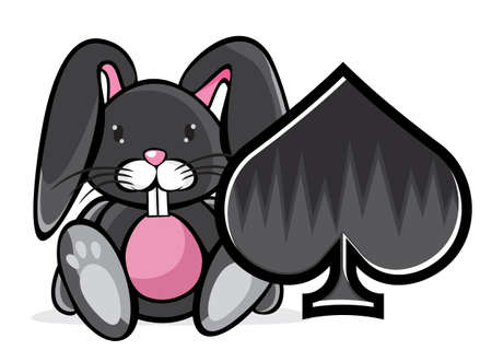 Cute Black Rabbit with Spades card suitsのイラスト素材