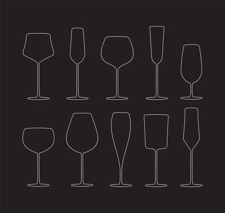 collection of black wine glasses silhouettesのイラスト素材