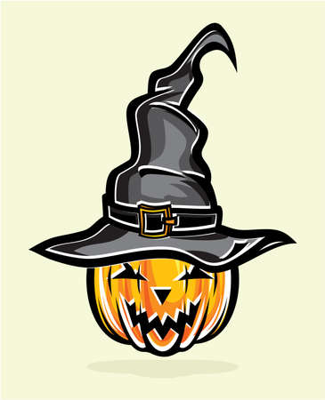 illustration of tall witch hat and pumpkinのイラスト素材