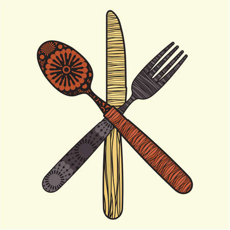 knife, fork and spoonのイラスト素材