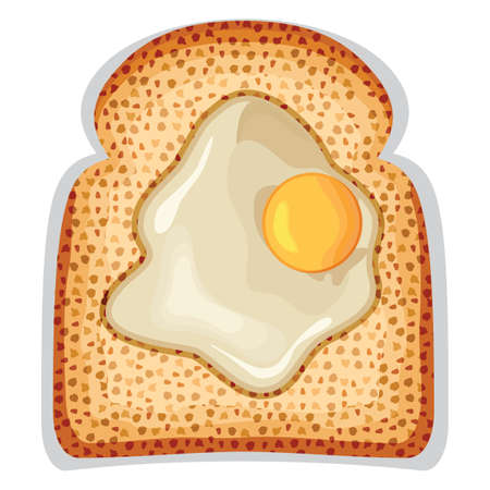A fried egg sunny side up of crusty toastのイラスト素材