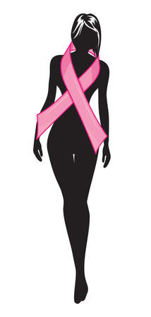 Woman silhouette and Pink ribbonのイラスト素材
