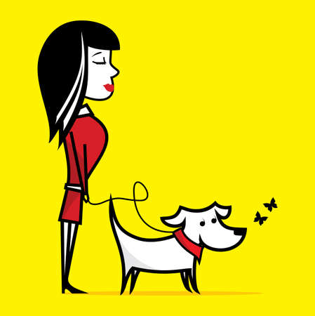 Woman walking with dogのイラスト素材