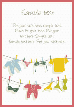 Clothes on clothesline cardのイラスト素材