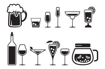 Drink alcohol beverage icons setのイラスト素材