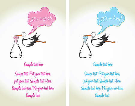 Baby Card - A stork delivering a cute babyのイラスト素材