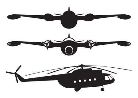 airplane and helicopter silhouetteのイラスト素材