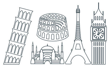 World famous buildings iconsのイラスト素材