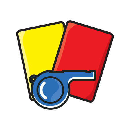 football referee whistle with yellow and red cardのイラスト素材