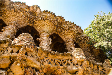 Old building in Park Guell, Barcelona, Spain. Art Nouveau decor.の写真素材