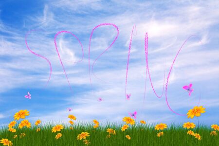 spring card with flowers and butterfliesの写真素材