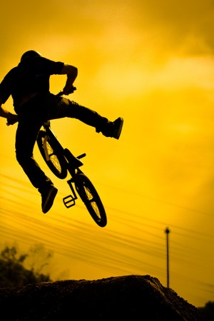 bmx rider on failed jumpの写真素材