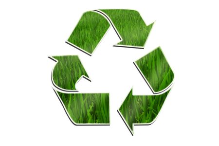 recycle sign isolated on whiteの写真素材