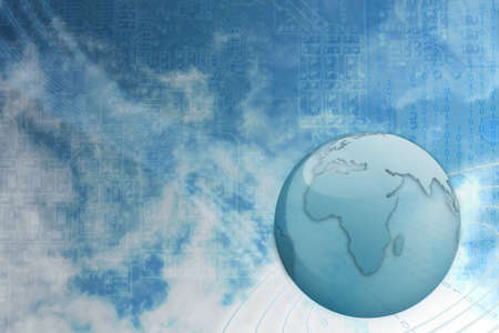 globe with sky background and dynamic data streamの写真素材