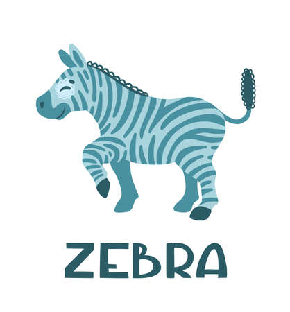 Playful zebra.  Cute cartoon kids character. Color illustration isolated on white background. Concept for prints, cards, posters, web, textiles.のイラスト素材