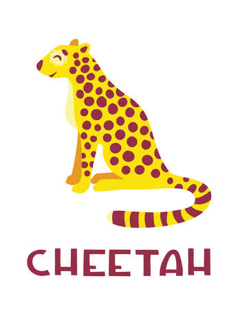 Cheetah cute cartoon character. Color illustration isolated on white background. Concept for prints, cards, posters, web, textiles.のイラスト素材