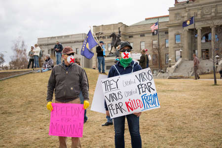 Helena, Montana - April 19, 2020: Helena, Montana - April 19, 2020: Protestors in the city capital...