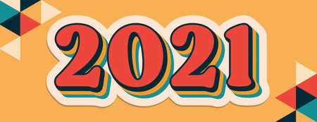 2021 new year retro graphic design banner, happy geometric calendar illustration, fun vintage style...