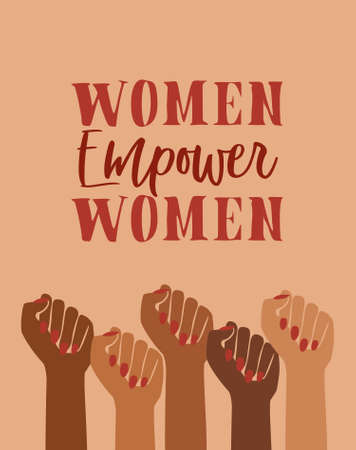women empower, female empowerment, brown power, feminine, feminist pride, hands fist raised, retro graphic design, gender equality issue strong women, girl power poster art printの写真素材