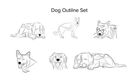 Set of dog linear design template Vector dog outline premium Vector illustrationのイラスト素材