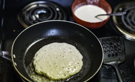 A View of Pancakes Being Made From Overheadの写真素材