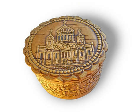 Casket from birch bark on white background     の写真素材