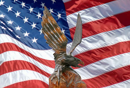 Eagle on a background of the American flagの写真素材