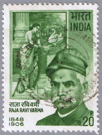 INDIA - CIRCA 1971: A stamp printed in India shows a portrait of the Indian painter Raja Ravi Varma,...