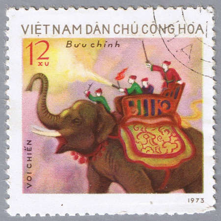 VIETNAM - CIRCA 1973: A stamp printed in Vietnam shows image of an elephant, series, circa 1973の写真素材