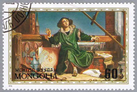 MONGOLIA - CIRCA 1973: A stamp printed in Mongolia shows image of Nicolaus Copernicus, the Polish astronomer, series, circa 1973 の写真素材