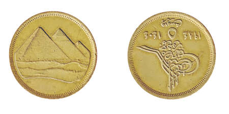 Egyptian coin on white backgroundの写真素材