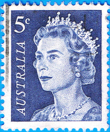 AUSTRALIA - CIRCA 1967: A stamp printed in Australia shows a portrait of Queen Elizabeth II, circa 1967のeditorial素材