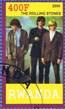 RWANDA - CIRCA 2009: A postage stamp printed in the Republic of Rwanda showing The Rolling Stones, circa 2009 のeditorial素材