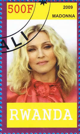 RWANDA - CIRCA 2009: A postage stamp printed in the Republic of Rwanda showing Madonna Louise Ciccone, circa 2009のeditorial素材