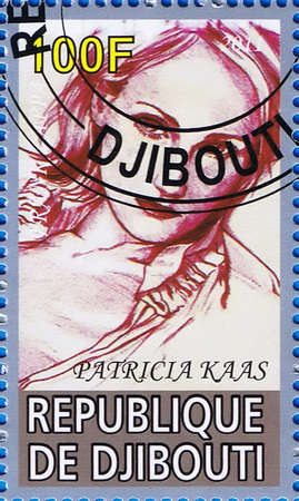 DJIBOUTI - CIRCA 2011: A postage stamp printed in the Republic of Djibouti showing Patricia Kaas, circa 2011 のeditorial素材