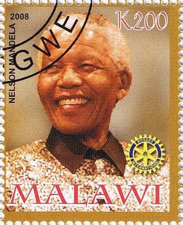 MALAWI - CIRCA 2008: A stamp printed in Malawi shows Nelson Mandela, series, circa 2008のeditorial素材